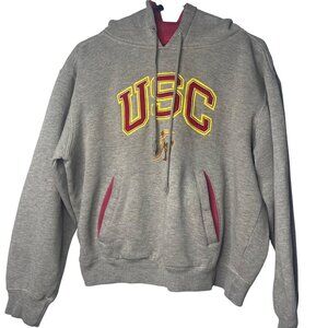 VTG Champs USC Women Gray Hooded Pullover Sweatshirt SZ XS Logo Pocket